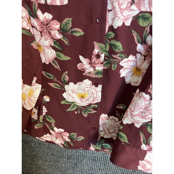41 Hawthorn Womens Blouse Plus Size 2X Burgundy Floral Button Front Boho Office - Picture 4 of 10